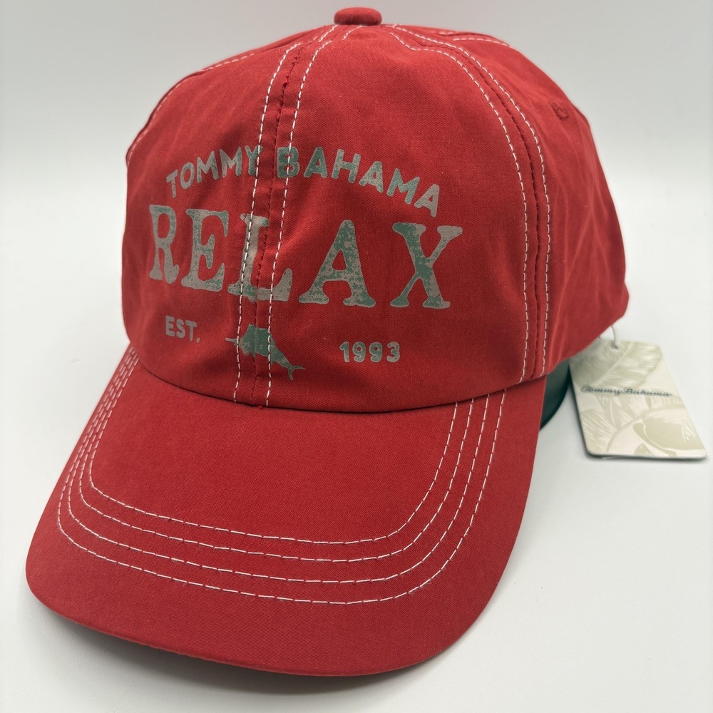 Tommy Bahama Relax Hat Red Strap Back One Size Adjustable Swim Shady Cap NEW